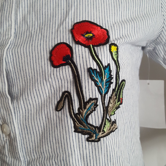 Sam Edelman Blue Striped Chemise with Red Floral Embroidery - Picture 3 of 7